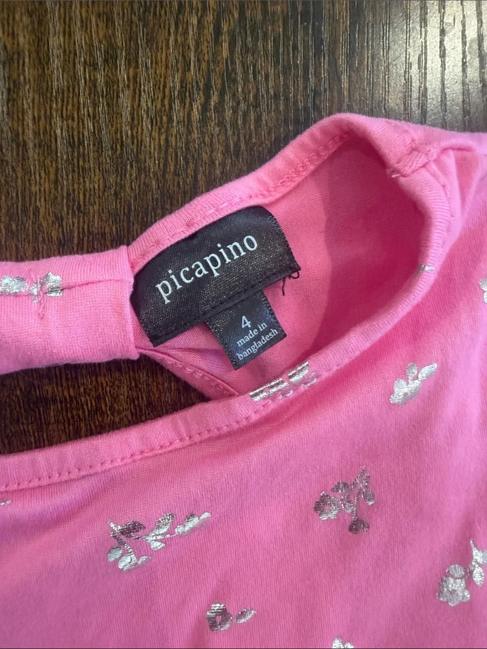 Girls' Pink Short-Sleeve Dress with Silver Foil Floral